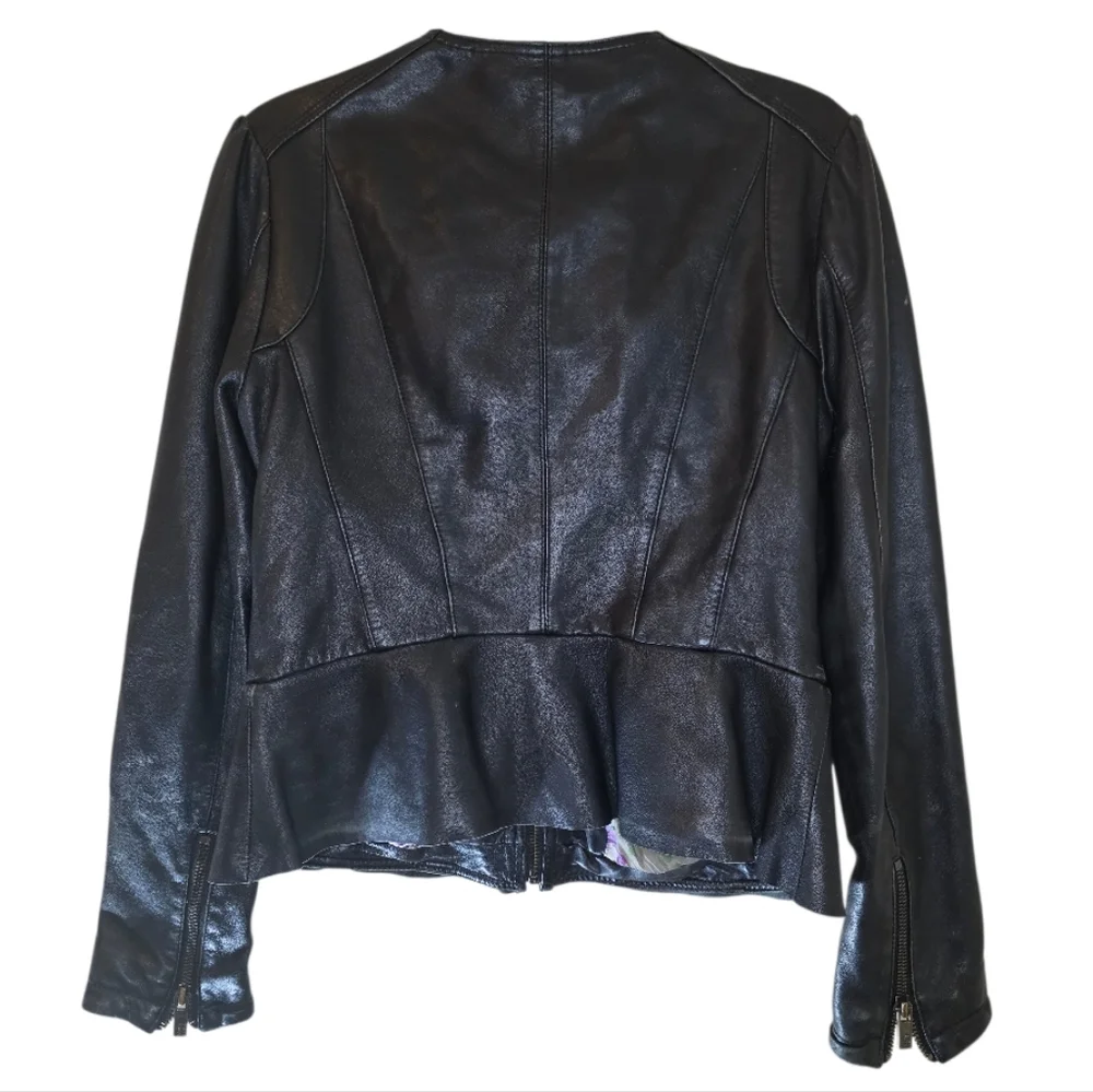 BLACK RIVET Black Leather Jacket Tailored Peplum - Size Small - Picture 2 of 11